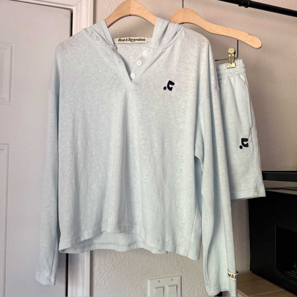 Rest & Recreation Blue Baby Light Knit Gauze Hoodie Shorts Set